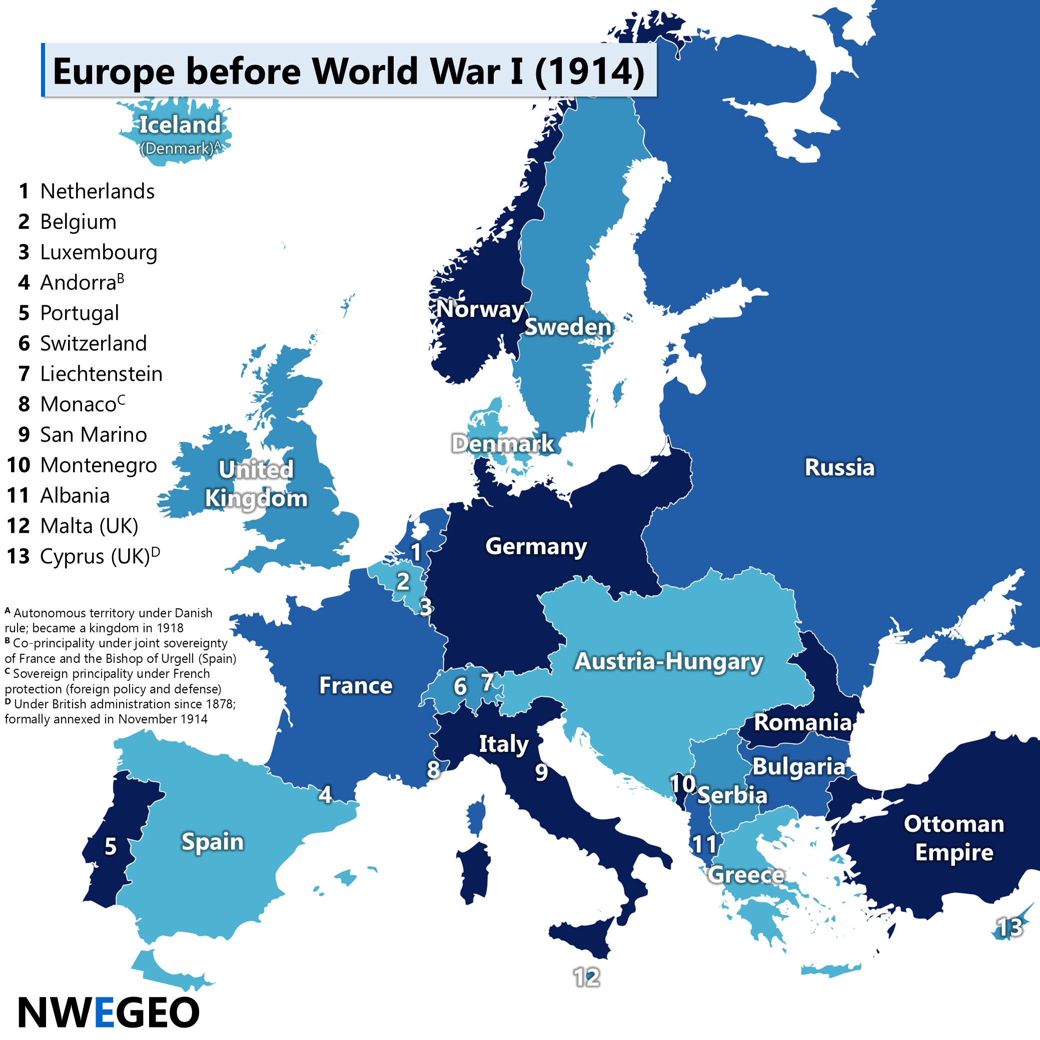 Historical Geopolitical Map of Europe in 1914