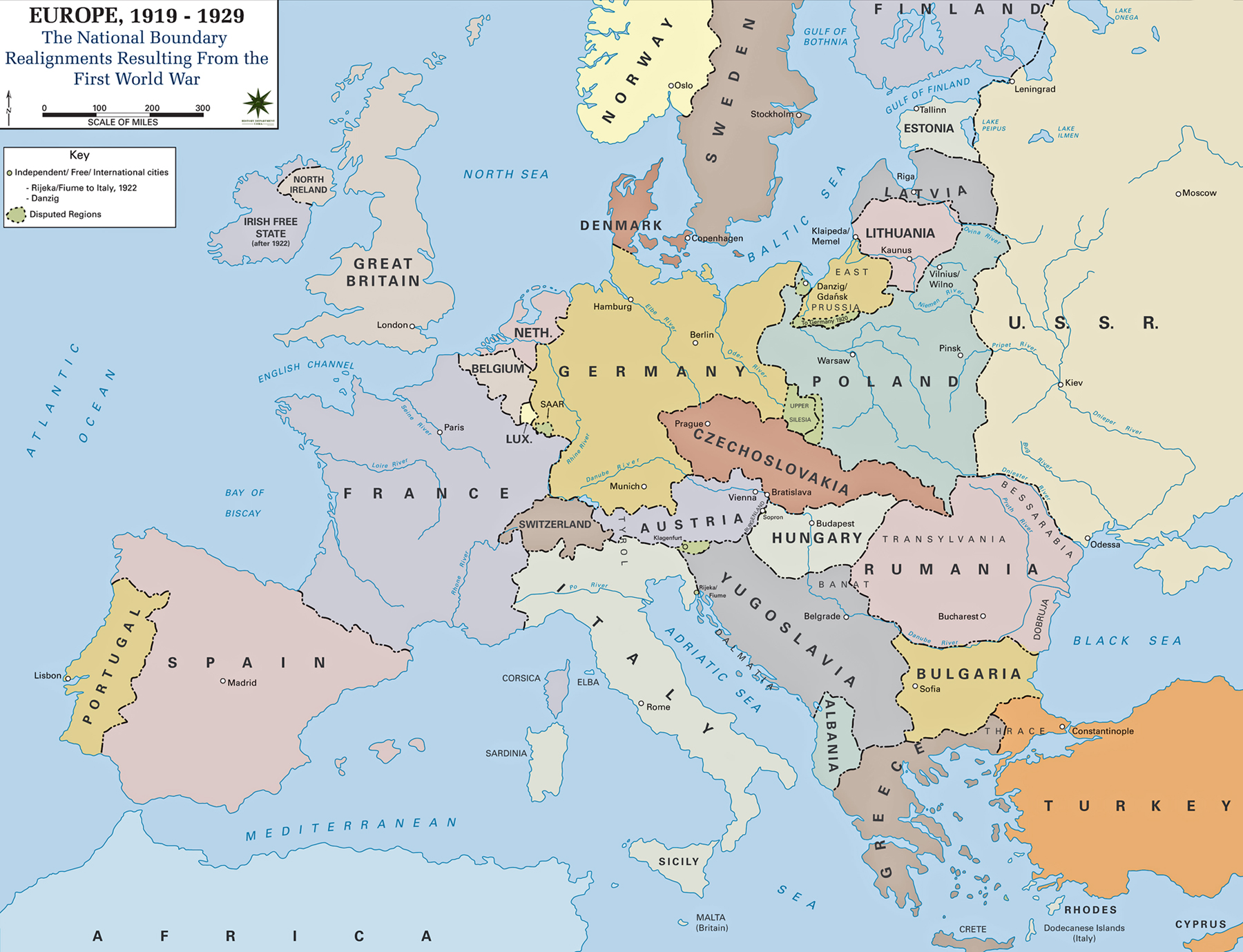 Historical Geopolitical Map of Europe in 1919